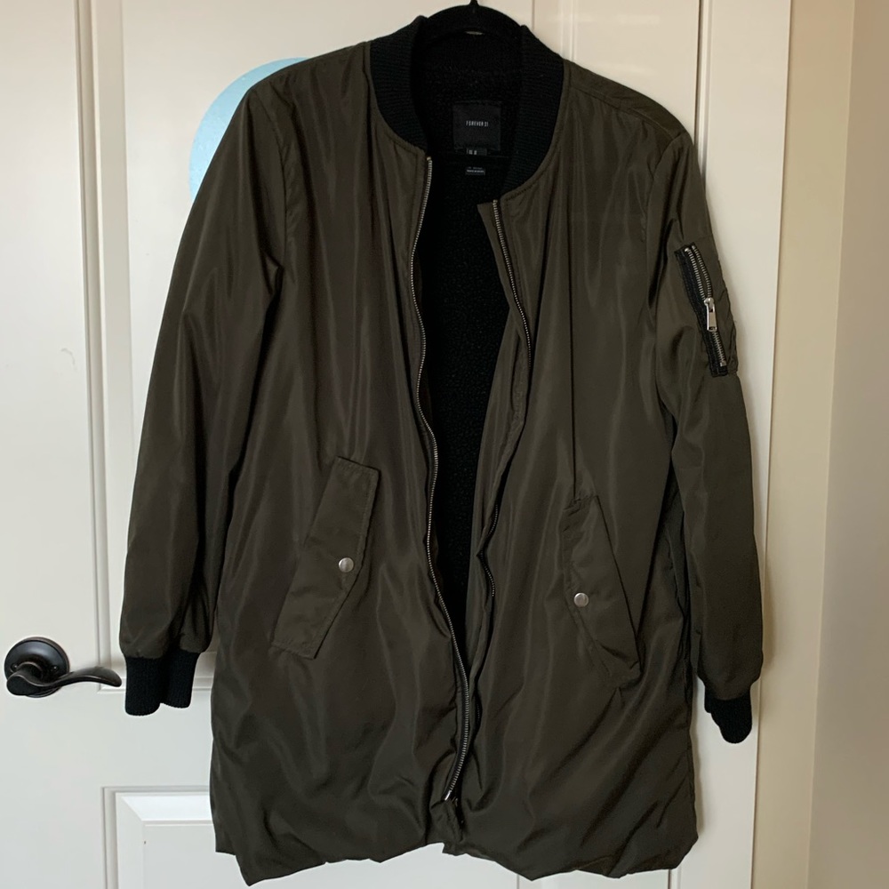 Army green zip up coat